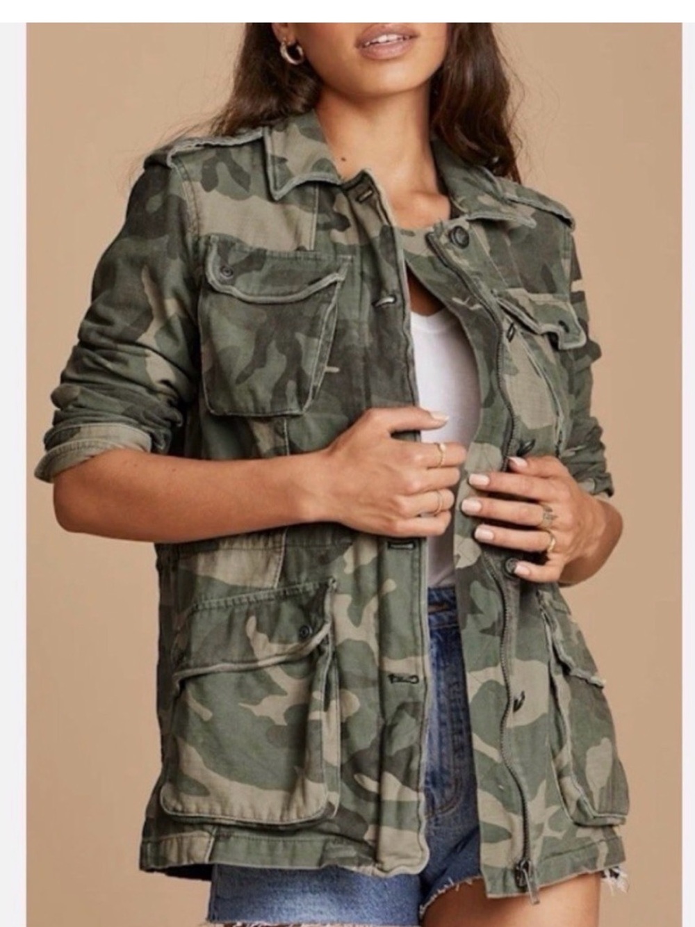 Free People Women’s Green Camo Utility Jacket